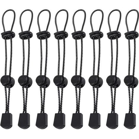 Set di 8 pezzi per il fissaggio di corde, supporto per corde per bastoncini da trekking, cordino elastico regolabile per zaini, accessori per escursionismo, per bastoncini da trekking, nero (1/5)
