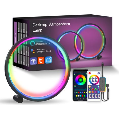 Lámpara de escritorio, luz anular, control WiFi, sincronización de música, uso para entretenimiento (1/5)