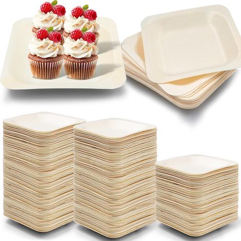 Lot de 100 Mini Assiettes Carrées en Feuille de Palmier, 10 cm, 150 ml (1/5)