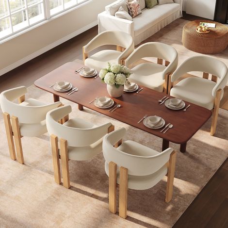 6er-Set Esszimmerstühle 49 x 47 x 78 cm aus beigem Stoff mit ergonomischer Rückenlehne – MEUBLIV (1/5)