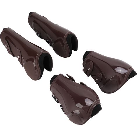 Lot de 4 guêtres de tendon pour chevaux, réglables et épaisses, pour l'avant et l'arrière, usage quotidien. Marron, taille L. (1/5)