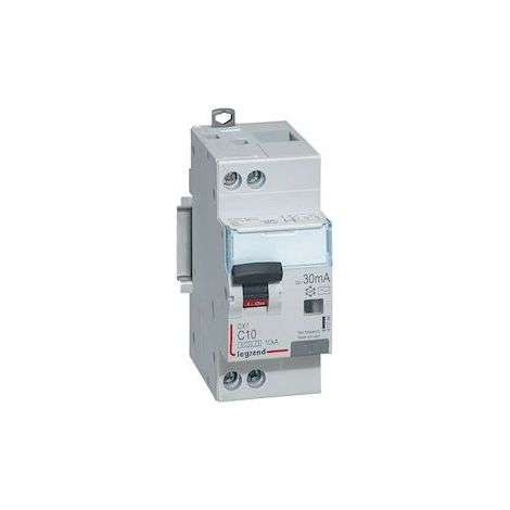 Disjoncteur différentiel monobloc DX³6000 10kA arrivée haute et départ bas à vis U+N 230V - 10A - typeAC 30mA - LEGRAND