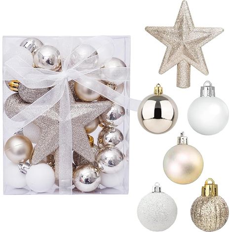 30 PCS Mini Boules de Noël Or et Blanc - Décoratives en Plastique Pour Arbre de Noël, Mariage, Festival - 3cm (1/5)