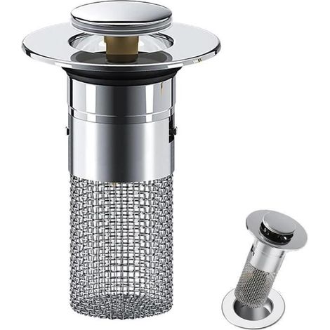 Filtre de Drainage de Sol en Acier Inoxydable, Bonde Lavabo Universel, Bouchon de Lavabo Pop-Up, Flitre de Vidange Anti-Blocage (1/4)