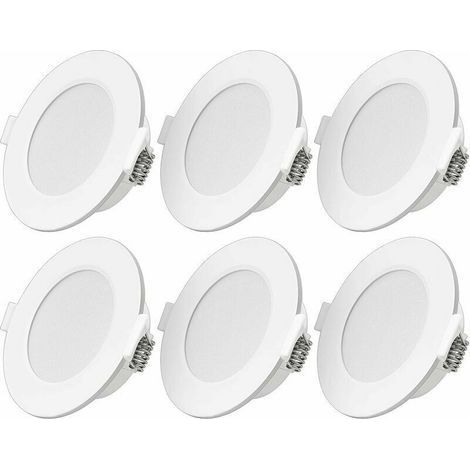 Faretto LED da incasso ultra-piatto 6W, 230V, IP44, luce bianca calda. Confezione da 6 faretti LED da incasso. Profondità di incasso 26mm. Mini faretto da soffitto slim per bagno e soggiorno (1/4)