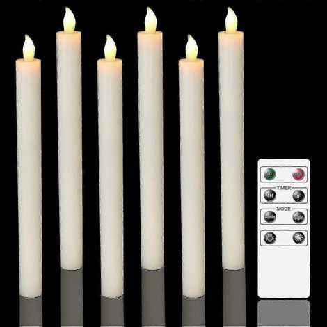 Lot de 6 bougies LED à piles avec télécommande et minuterie pour décoration de mariage, couleur ivoire, véritable cire vacillante (1/5)