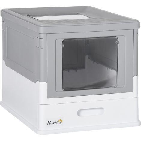 Caja de arena cerrada para gatos con tapa, bandeja, pala y caja desodorizante, plástico, blanco (1/5)