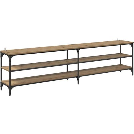 Mueble TV rústico con 3 estantes diseño elegante 200 x 30 x 50 cm de madera contrachapada roble artesanal 020052717 (1/5)