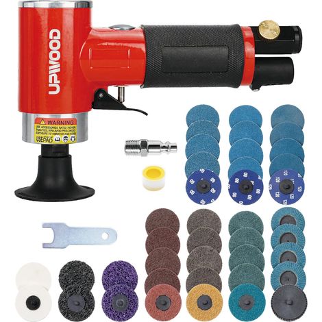Mini Air Orbital Sander 50mm Polisher Kit Right Angle Surface Preparation Tool with 41 Locking Discs (1/5)