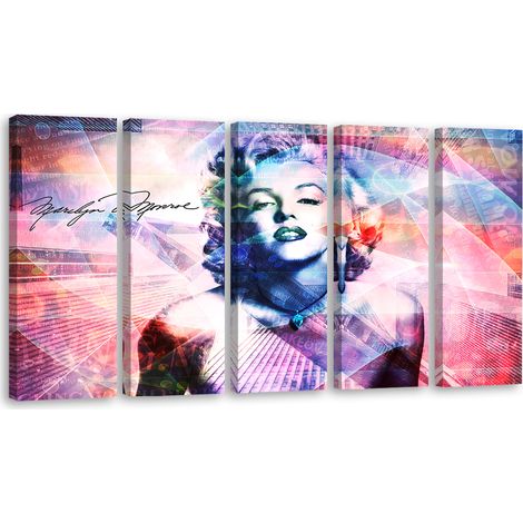 Tableau sur toile en 5 parties Marilyn Monroe Couleur 200x100 (1/5)