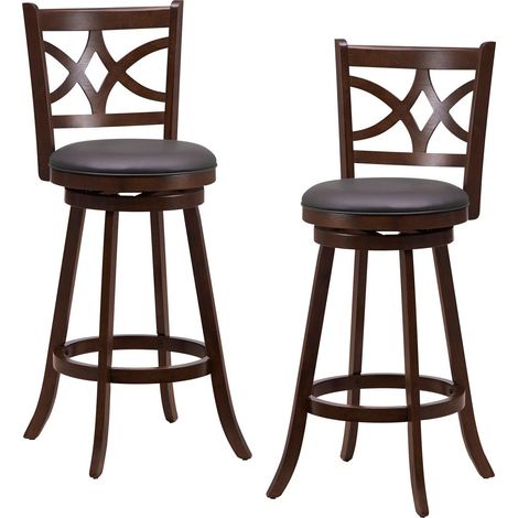 Set of 2 Bar Stools Counter Height Chair Pub 360 °Swiveling Upholstered Seat 29" (1/5)
