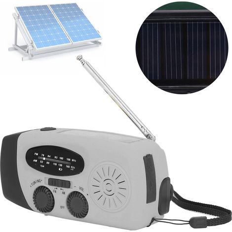 Radio solaire à manivelle, radio solaire multifonctionnelle, lampe torche à manivelle pour la prévention des catastrophes, style japonais gris argenté (1/5)