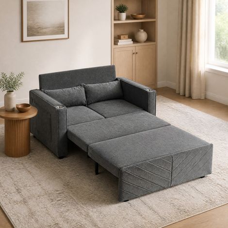 Sofá cama 2 plazas 3 en 1 convertible con USB, gris oscuro DESVIAE (1/5)
