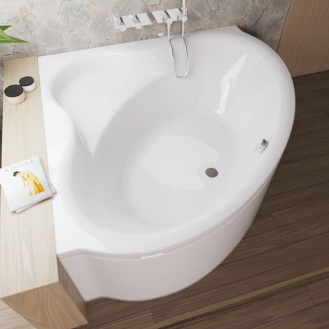 ECOLAM Baignoire d'angle Bala 140x140cm avec surface antidérapante + tablier  bonde de vidage pieds + silicone  baignoire moderne avec siège  Set complet (1/5)