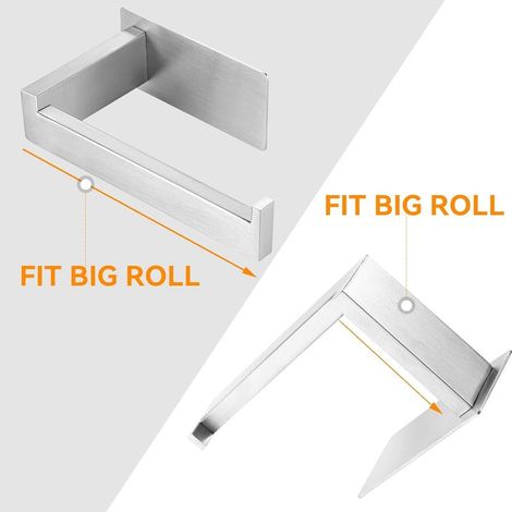 Toilettenpapierhalter, bohrfreier Toilettenpapierhalter, Edelstahl SUS 304, selbstklebender Toilettenpapierrollenhalter für Bad, WC und Küche, quadratischer Spender, gebürstetes Silber (1/4)