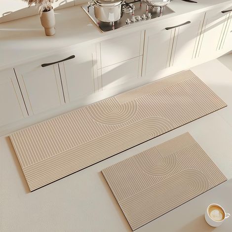 Non-slip kitchen mat, absorbent diatomite kitchen mat, kitchen mat in front of the sink, washable bath mat, dish mat, shower mat, modern design (45x180cm, Brown) (1/5)