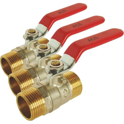 Vanne à sphère Double Mâle 1/2" - Économie et fiabilité - PN 16 - Corps laiton CW617N - Étanchéité double joints toriques - Poignée plate réversible - Garantie 3 ans (Lot de 3) (1/5)