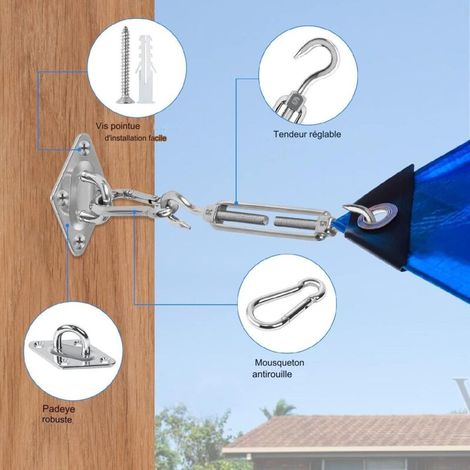 Kit de Fixation pour Parasols et voiles d'ombrage, Acier Inoxydable Soleil Parasols et voiles d'ombrage Kit de Fixation pour Triangle et Carré, Rectangle, du Soleil Parasols et voiles d'ombrage Access (1/4)