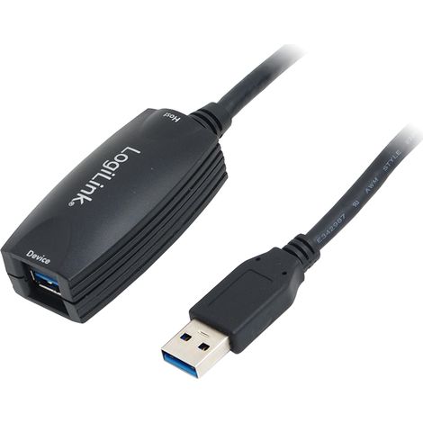 Cavo LogiLink Active USB 3.0, da USB-A/M a USB-A/F, 5 m, con funzione di amplificatore, nero. (1/3)
