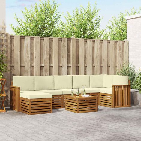 Ecksofa Set mit Kissen 8 pcs Natur und Creme Massivholz Akazie (1/5)