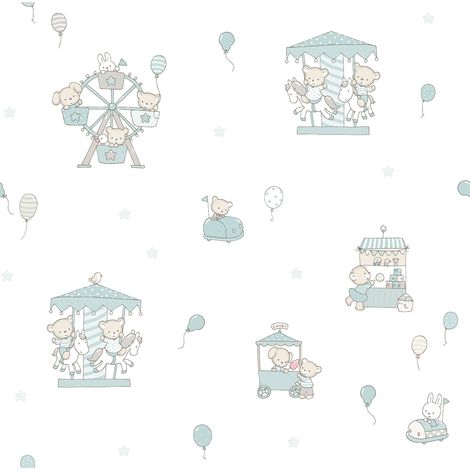 papier peint animaux vert menthe et blanc  - Sanders & Sanders (1/5)