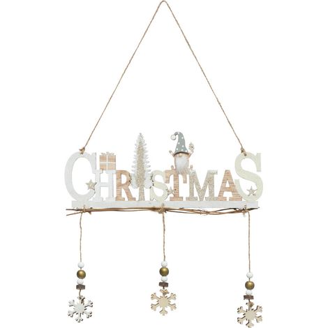 Suspension de Noël en Bois avec déco Christmas Gnome et Floçons H 29.5 cm - Feeric Christmas