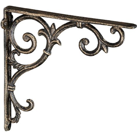 Set di 2 staffe per mensola da parete antiche rustiche 24,5 x 4 x 24,5 cm in ghisa nera 130009208