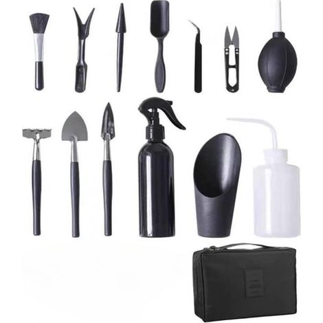 Ensemble de 13 outils pour bonsaï - Outils de jardin miniatures - Outils pour l'entretien des plantes succulentes - Kit d'outils de jardin - Outils pour l'entretien des bonsaïs - Sac de rangement en c (1/5)