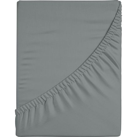 Komfortec Lenzuolo con angoli elasticizzati in jersey, 200 x 200 cm, 100% cotone, Grigio (1/4)