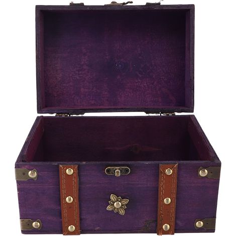 Coffre trésor vintage bois rétro bijoux – Stockage décoratif maison chambre déco violet, décoration (1/5)