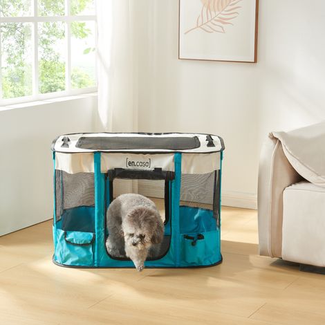 [En.Casa] – Parc pliable pour chiens 80 x 60 x 55 cm – Matériau polyester 600D Oxford – Pliable et transportable – Avec poches de rangement
