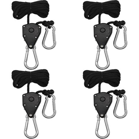 4 Pièces 1/8" Corde à Cliquet avec Crochet 2m Corde de Crochet Réglable Sangle Cliquet Corde pour Lampe à Suspension Plantes Growth,150 LB par Paire(Noir) (1/5)