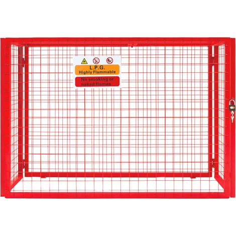 Gabbia per Bombolea 92cm x 110cm x 50cm Pieghevole Rete Rossa Sicura con Serratura in Acciaio Zincato Verniciato a Polvere Spessore Filo 3mm 2 Bombole da 19kg + Cartello di Avviso + Lucchetto 2 Chiavi