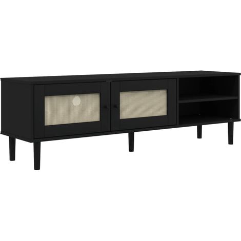 TV Cabinet SENJA Rattan Look Black 158x40x49cm Solid Wood Pine vidaXL (1/5)