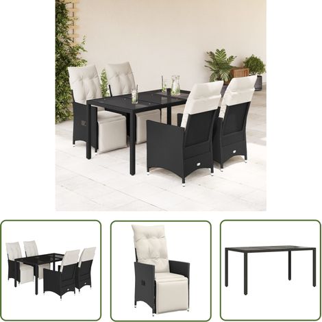 The Living Store 5-tlg. Garten-Essgruppe mit Kissen Schwarz Poly Rattan - Gartenmöbel - Outdoor Möbel - Relaxsessel - Lounge Set - Rattan Sessel (1/5)