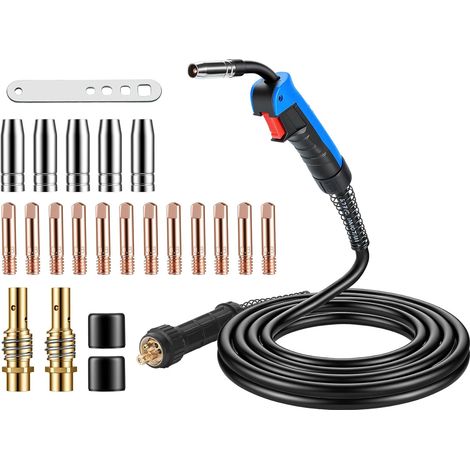 Kit de Torche à Souder MIG/MAG MB15AK 4M avec 22 Pièces accessoires de soudage, Connexions en Cuivre Pur et Poignée Ergonomique, pour le Soudage au CO² en Atelier et Industrie (1/5)
