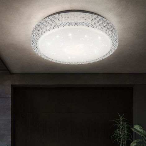 Plafoniera LED CCT plafoniera soggiorno lampada soggiorno, cristalli cielo stellato, acciaio, 22W 1980lm 3000K, P x H 40 x 11 cm