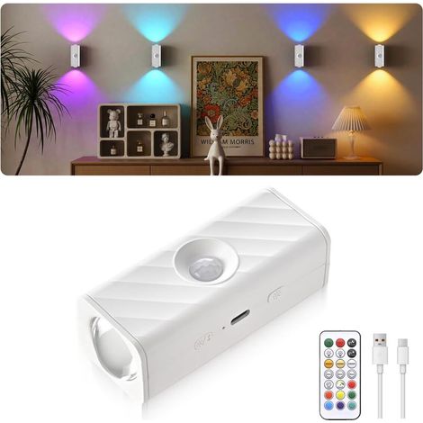 MERTTURM Rechargeable LED Vitrine, Veilleuse à Détecteur de Mouvement, Sans Fil LED Spotlights avec Télécommande avec 10 RGBW Dimmable & Minuteur, pour Lampe D'escalier/Couloir/Décorative - 1PCS (1/5)