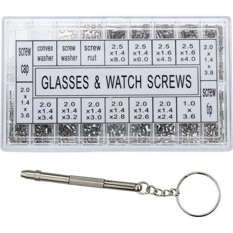Kit di riparazione per orologi, occhiali da sole, occhiali da vista, 1000 pezzi di viti in acciaio inossidabile, cassetta degli attrezzi con cacciavite