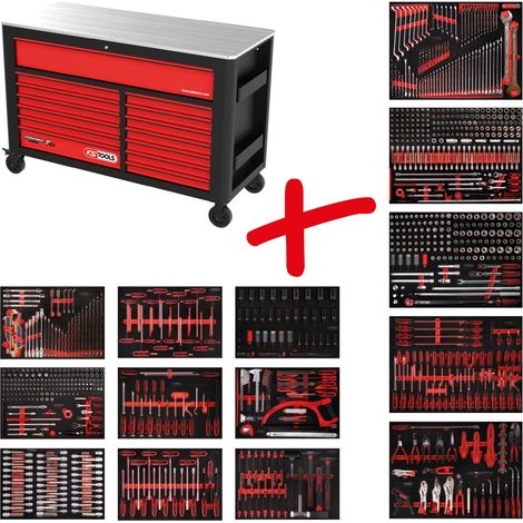 Kstools – Servante d'atelier roulante avec 950 outils – 13 tiroirs – Construction en tôle d'acier – Verrouillage centralisé – Roues pivotantes avec frein