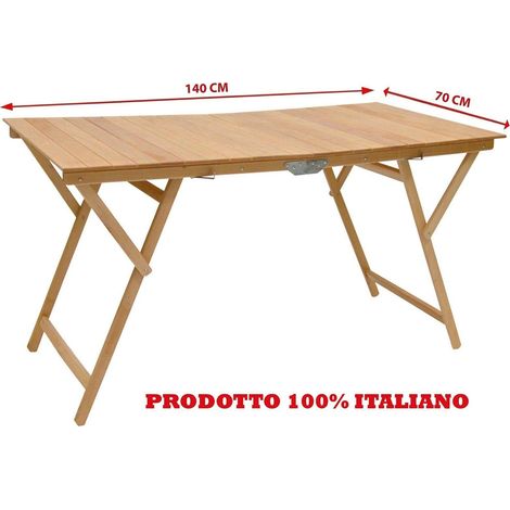 Tavolo tavolino pieghevole richiudibile in legno naturale 70x140x72H cm campeggio