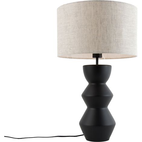 QAZQA Lampada da tavolo con paralume alisia - Design - Ceramico - Grigio/Nero - Tondo Max. 1 x Watt