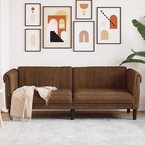 3-Sitzer Schlafsofa Braun Kunstleder Wildleder-Optik mit Schlaffunktion (1/5)