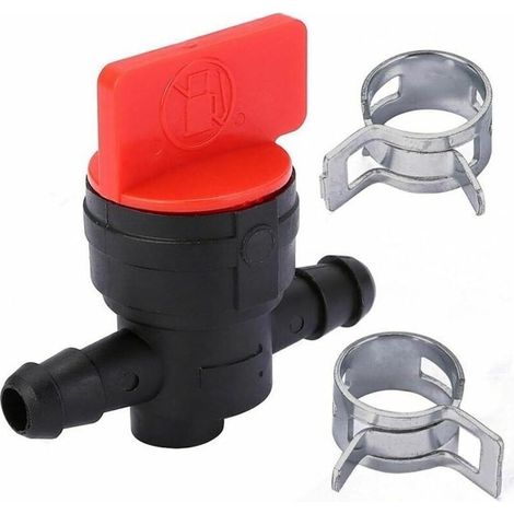 Robinet d'arrêt de carburant pour tondeuse à gazon, robinet d'essence avec 2 colliers de serrage, compatible avec les tuyaux de 6 à 8 mm, accessoire de jardin durable pour moteurs essence et diesel. (1/4)
