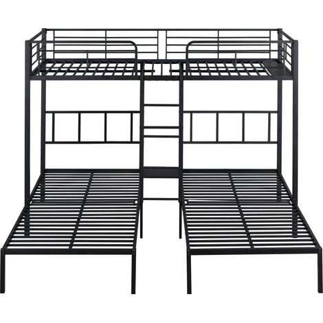 [30544849SAA] Lit triple, lit superposé triple avec échelle pour enfants et adolescents, lit en fer avec barrière antichute et table, noir 90x200cm3 (1/5)