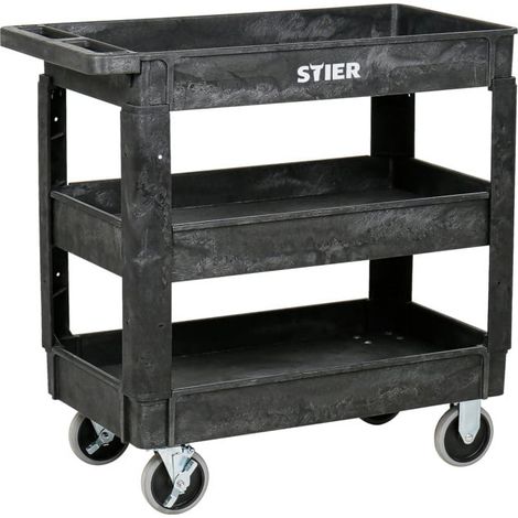 Chariot polyvalent en plastique STIER avec 3 plateaux, 250 kg, LxlxH 870x430x850 mm (1/5)