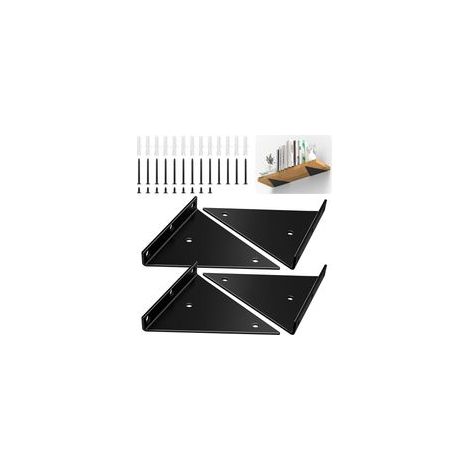 Supports d'étagère triangulaires noirs, lot de 4, angle droit, fer robuste avec vis, fixation murale invisible