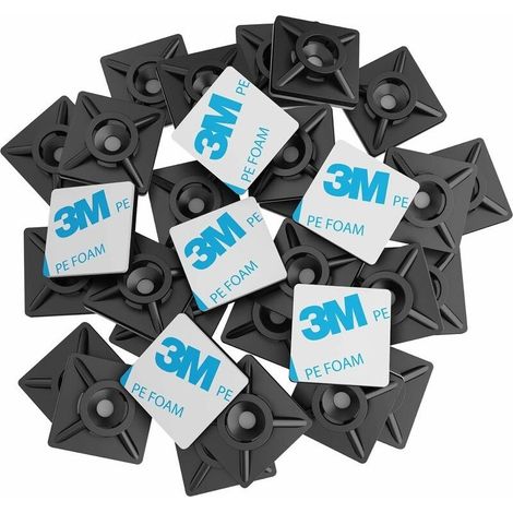 100 Pieces Adhesive Cable Tie Mounts, 20mm x 20mm, Black, Self Adhesive Cable Ties, Plastic Cable Tie Holder, Cable Tie Mount (1/4)