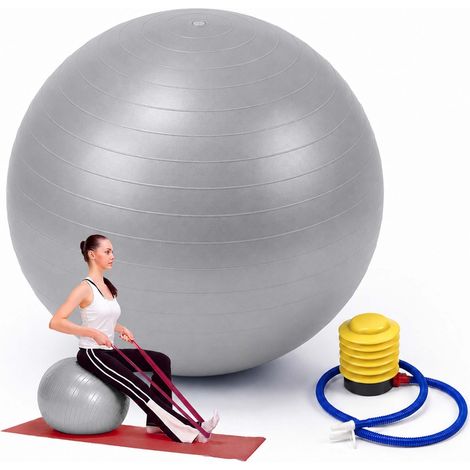 Relaxdays Palla ginnastica 65 cm grigia, con pompa, anti-scoppio, 150 kg, PVC, fitness yoga/pilates, palla ufficio (1/5)