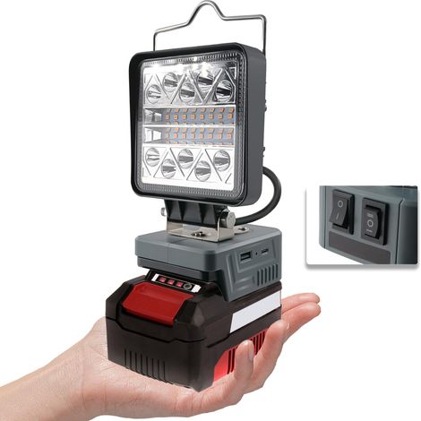 Lampe de travail LED à batterie 18 V, 16 W, 1800 lm, avec 6 modes de luminosité, projecteur de chantier, projecteur sans fil avec type C et charge USB (pas de batterie) (1/5)